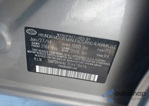 2014 Hyundai Elantra Se z USA, uszkodzony, nr VIN 5NPDH4AE7EH479474